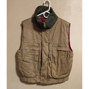 Willow Bay Mens Vest Large Tan Brown Plaid Lined Padded Quilted Sleeveless
